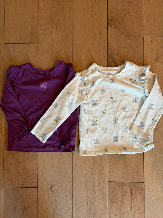 Garanimals 18 Month Long Sleeve Shirts Purple with Sparkly Butterfly, White with Cats 18 Months