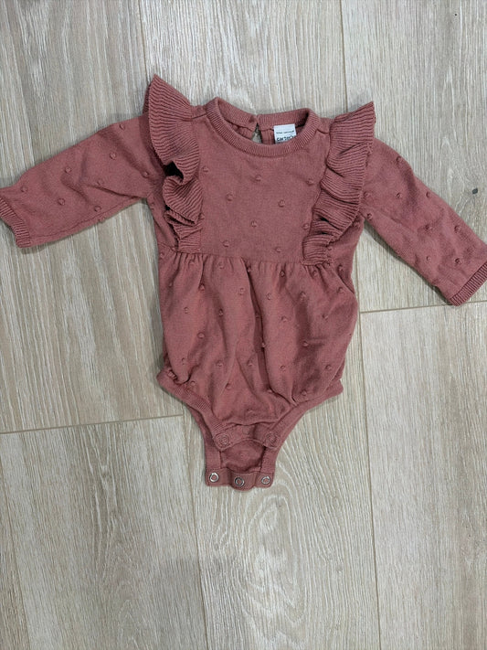Carters 3 Month Long Sleeve Onesie Mauve with Ruffles and Polka Dots 3 Months