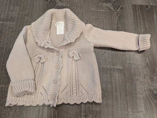 Savannah Tan/Stone Colored Button-Front Sweater Bows and Fold-Over Collar 24 Months