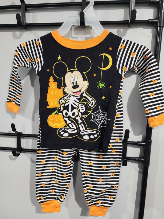 Disney, 18m Long Sleeve & Pants Sleep Set Halloween Mickey Mouse, Black & Orange 18 Months