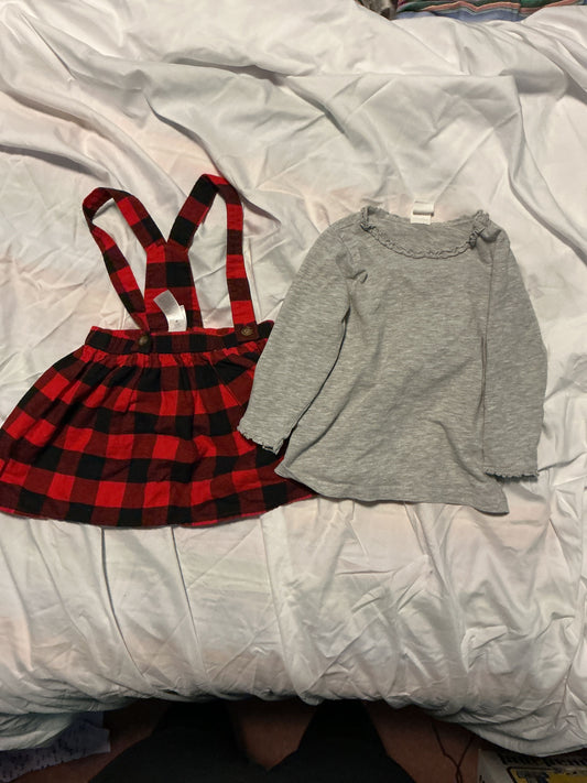Carter and H&M Buffalo plaid jumper with gray long sleeve shirt 18 Months