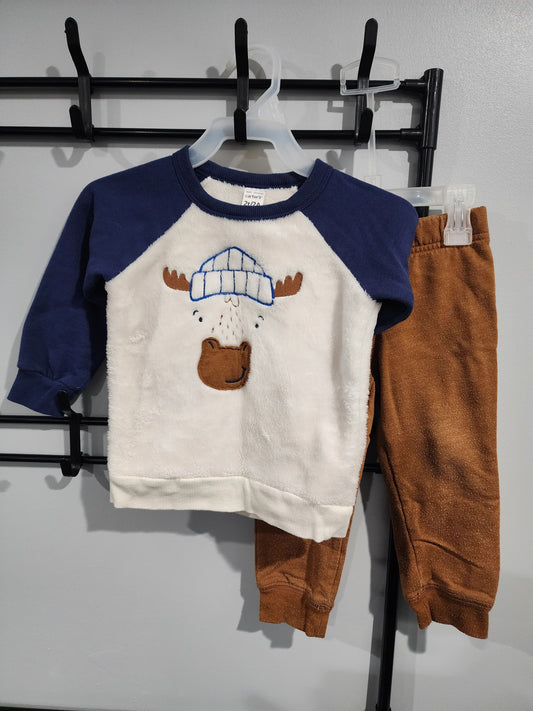 Carters 2T, Shirt & Pants Set Navy & White w. moose shirt & Tan Pants 2T