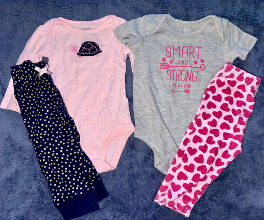 4 pieces, pink outfits 6-9 months 4 pieces, pink outfits 6-9 months 6 Months