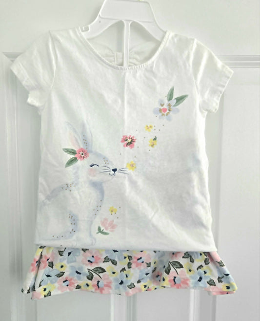 Carter's Girls' Size 4T Two Piece Set Floral Skort Bunny T-Shirt 4T/4