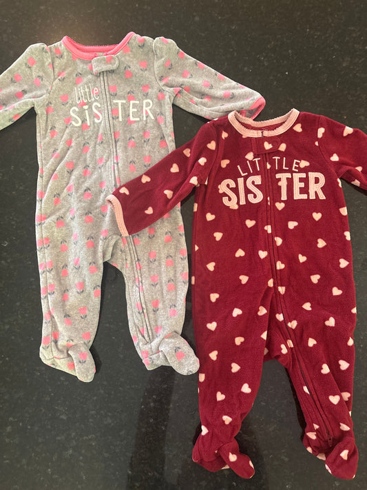 Carters Carters Little Sister fleece zipper footie pajamas 6 Months