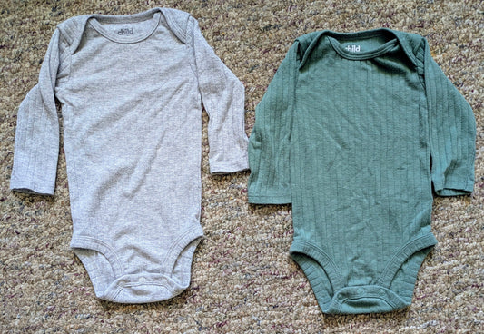 Child of mine: 3-6 months Green and Grey ribbed long sleeve onesies 3 Months