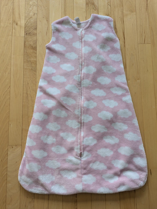 HB Pink + White Cloud Fleece Sleep Sack Size L, 12-18 Month.  Zippers Top to Bottom 12 Months