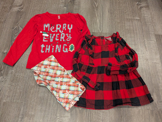American Girl/Carter's/Just One You Leggings +Tops Merry Everything and Buffalo Plaid Shirt, Snowflake Leggings 4T/4