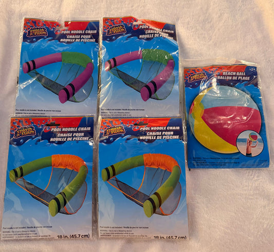 splash-n-swim 4 18 inch splash-n-swim Pool Noodle Chairs and 1 Beach Ball Swimming