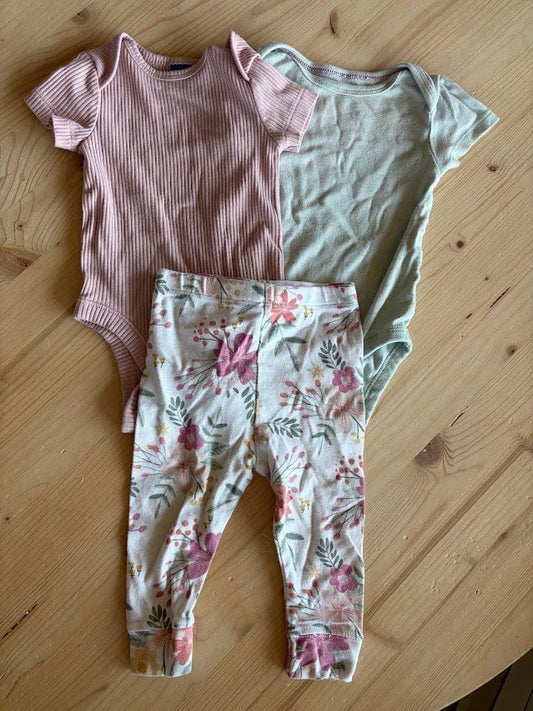 Cloud Island, Old Navy, 3-6m, Onesies and Pants 2 Onesies: Light Blue and Pink, 1 Pants: Floral 3 Months