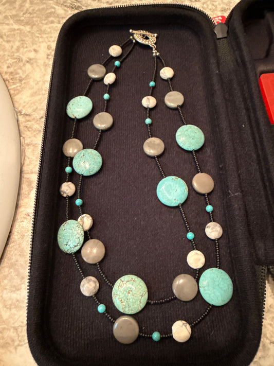 Turquoise and Agate Layered beaded necklace Jewelry