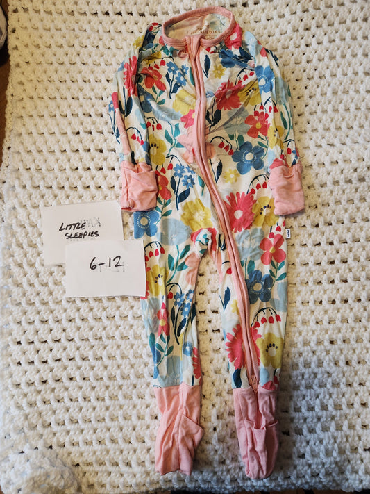 Little Sleepies - 6/12m LS bamboo floral flowers. Mild wash wear 6 Months
