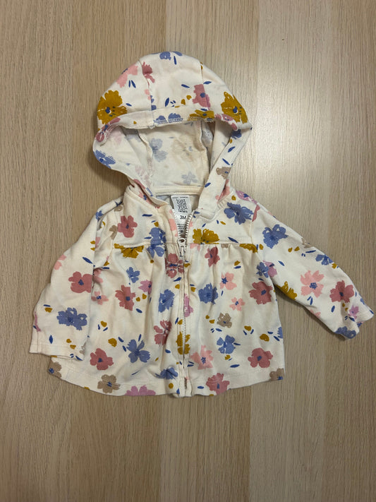 Carters just one you 3m zip up sweatshirt White with pink and blue flowers 3 Months