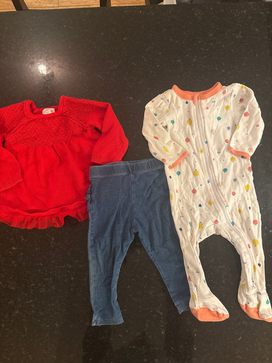 Cat & Jack Cat & Jack lot, red sweater, pants, footie pj size 6-9m 6 Months