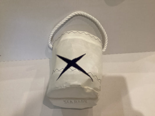 Sea Bags of Maine White with blue trim and starfish Decor