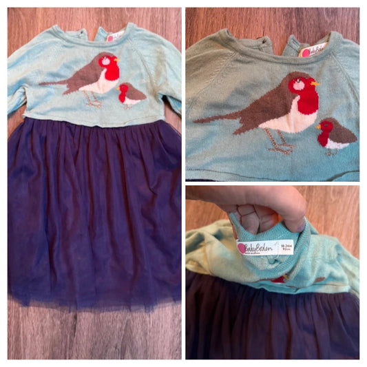 Mini Boden Mini Boden Bird and Tulle Girls Dress 18-24m EUC 18 Months