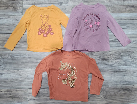 Cat and jack, wonder nation Three pack long sleeve shirts girls 4T leopard happy camper unico 4T/4