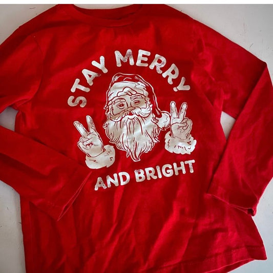 Holiday Time Santa Merry Peace Christmas Shirt 4 5 4T/4