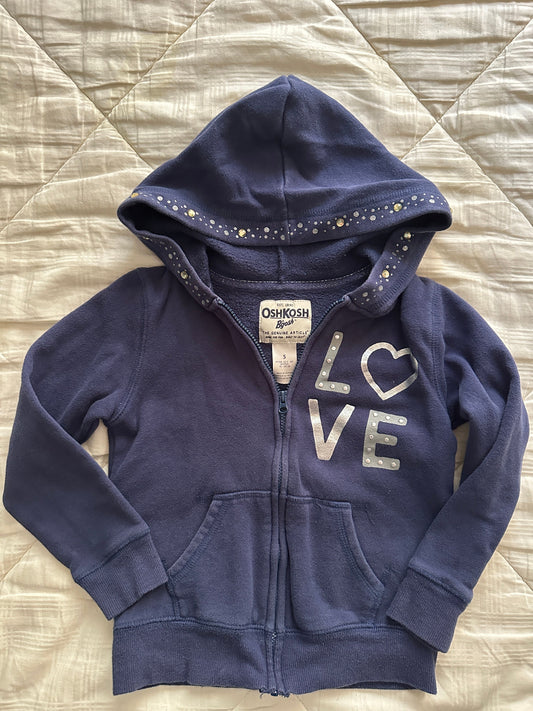 OshKosh OshKosh Zipped Hoodie Blue Love, Size 5 5T/5