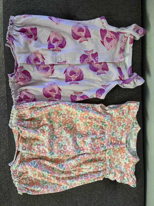 Carters Baby Girl 2 Short Sleeve Romper Onesies with Ruffles Size 0-3 Months 3 Months