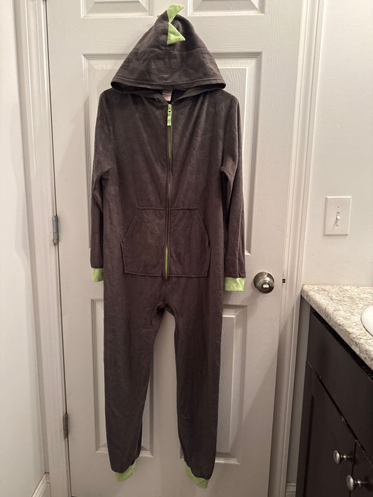 Cat & Jack Gray soft dinosaur hoodie onesie pajamas 14