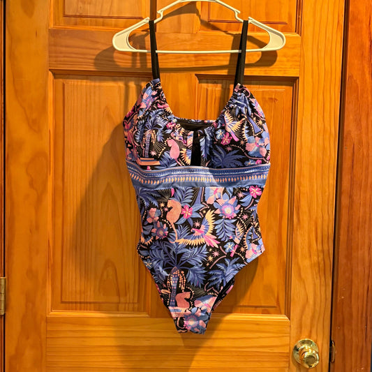 Freshwater womens 1 pc bathing swim suit blue pink coral color lightly padded bra Women's - XL