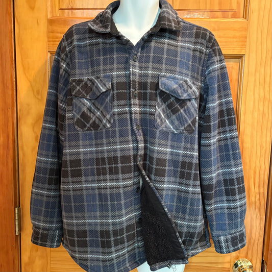 Freedom Foundry Size L blue plaid fleece button up shirt with fuzzy lining Men's - L