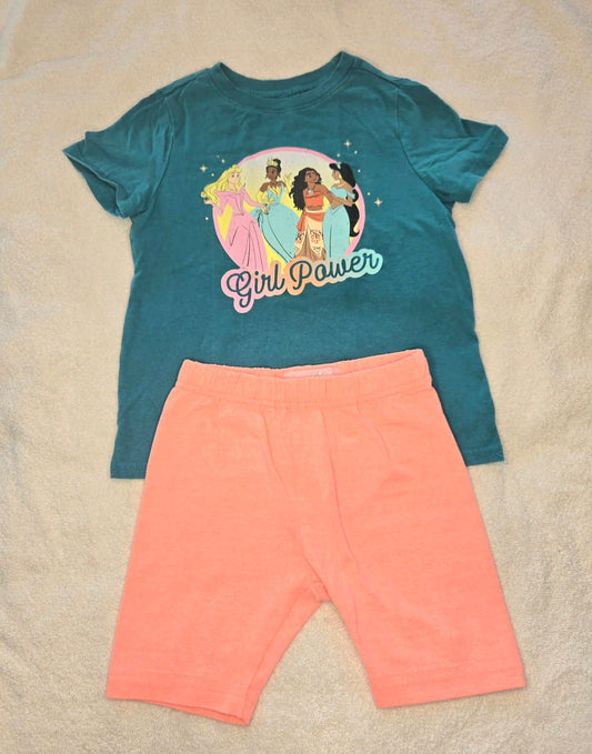 Old Navy and Freestyle Girls' 4T Disney Princess T-Shirt with Coral Bike Shorts 4T/4