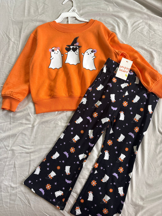 Jumping Beans, 4T, Halloween Outfit Orange and Black Ghost with flowers and glitter NWT 4T/4