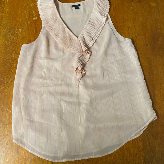 Ann Taylor Pink metallic sleeveless top Blouse shirt v-neck Women's - S