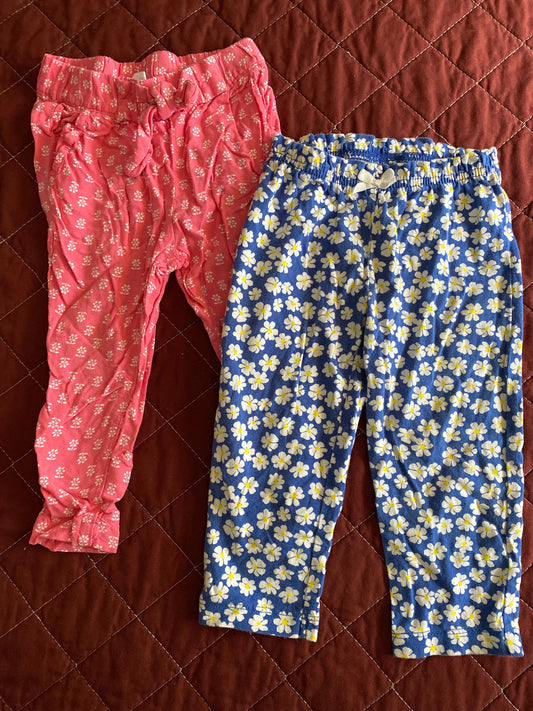 Wonder Kids& Carters, 12m 2 floral pants pink With white flowers and blue daisy 12 Months
