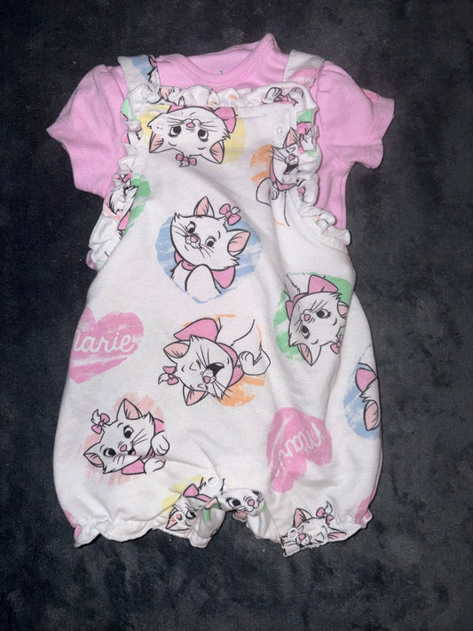 Disney Baby 3-6 Month Aristocats Overall Set Shorts Overall Set With Pink T-Shirt 3 Months