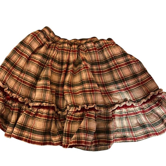 Tommy Bahama Red green plaid skirt 8 Christmas velvet trim 8