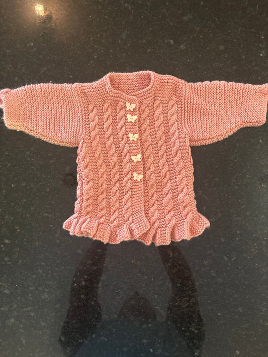 Handmade Handmade knit pint button up sweater size 6m w/ butterfly buttons 6 Months