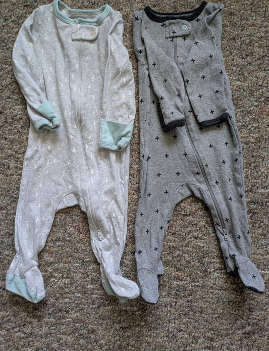 Cloud Island: 3-6 months Grey w trees and crosses zipped sleepers w feet 3 Months