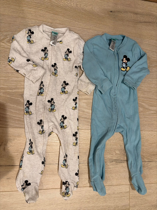 Disney Baby 6-9 Month Footy Sleepers Gray with Mickey Mouse, Blue with Mickey Mouse 6 Months