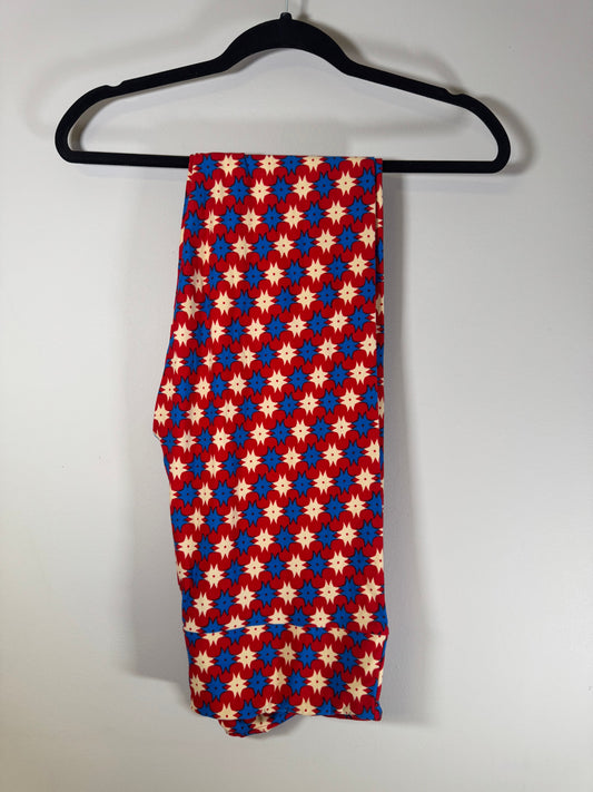 LulaRoe Red, Cream, & Blue Leggings Tall & Curvy Sz 12-18 Women's 12