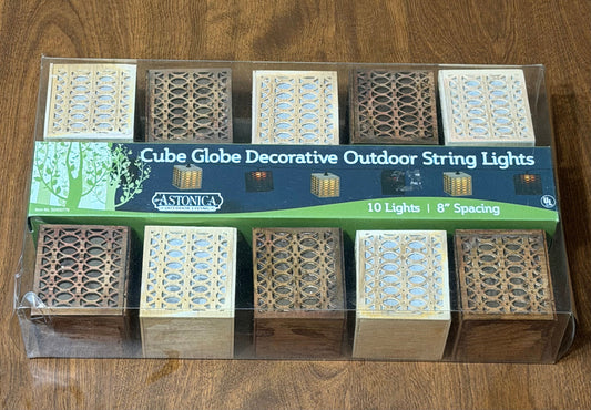 Astonica cube globe outdoor sting lights 10 lights 8in spacing brown & tan cube string lights Outdoor