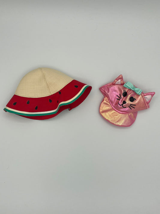 18" Doll Accessories 2pk Watermelon Sunhat & Cat Irridescent Ball Cap Dolls and Accessories