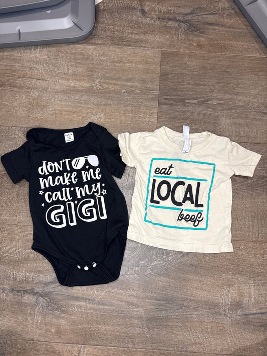 Variety Black Onesie and  tan short sleeve 6 Months