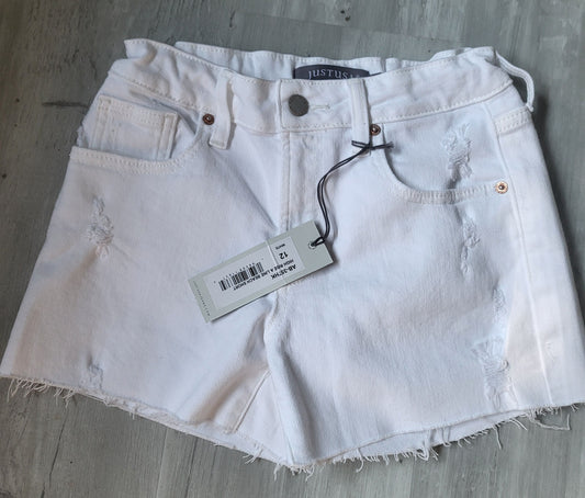 Just USA from StitchFix White denim shorts NWT Raw hem, high rise, A line, manufactured wear 12