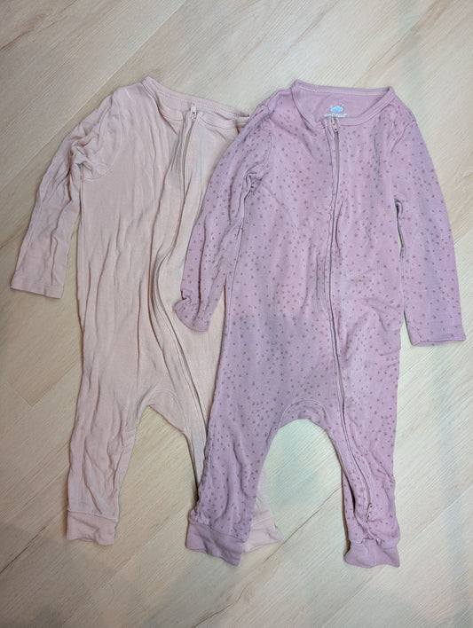 Cloud Island long sleeve pajamas, pink, 12m Pink zip up pajamas, 2-way zip, light pink, dark pink with stars 12 Months