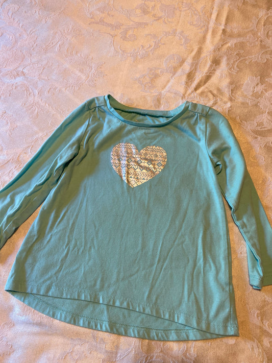 Jumping beans, 2t, silver heart, teal long sleeve shirt 2T