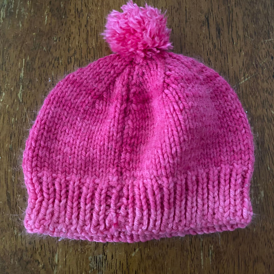 Handmade Toddler preschool pink knit winter hat snow 3T
