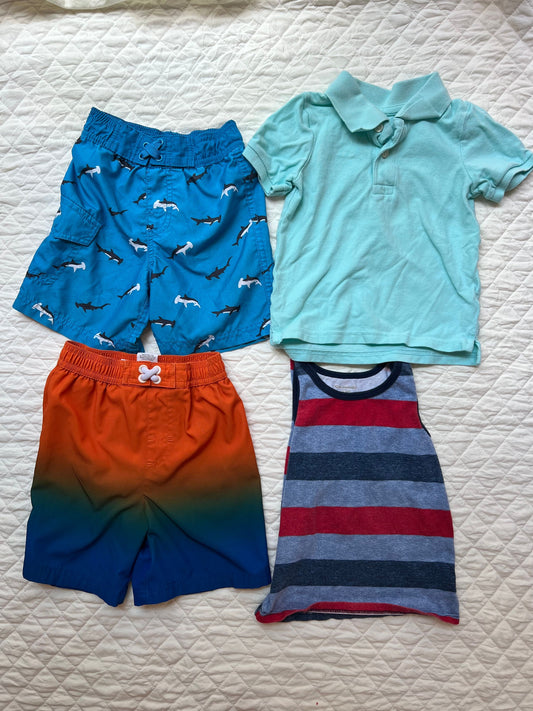 Children's Place, Joe Boxer, Garanimals Striped tank, Blue collar, shark swim, ombre orange/blue swim 3T