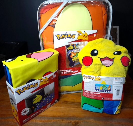 POKEMON POKEMON PIKACHU themed comforter, sheet set and towel NWT Twin