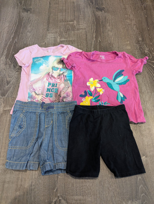 Gap, Cat + Jack, Wonder Nation, 1989 Place Black Bike Shorts, Drawstring Jean Shorts, 2 pink shirts 4T/4
