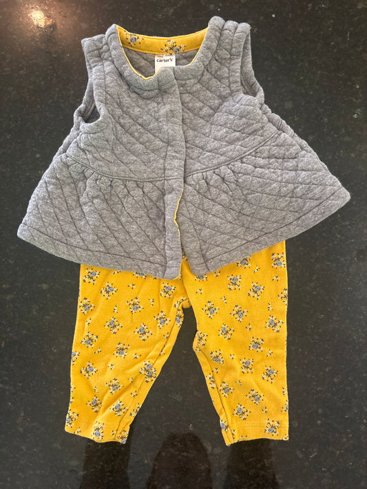 Carters Gray quilted vest with matching yellow leggings size 6m carters 6 Months