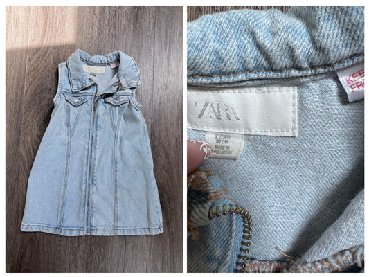Zara Zara Girls Denim Zip Dress 2y 2T