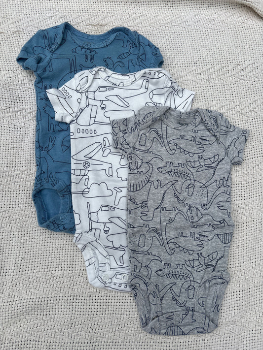 Carters Onsie grey blue white animals planes dinosaurs 3 Months
